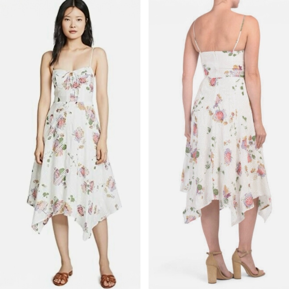 Wayf Hampshire Handkerchief Dress in Floral Printed Eyelet Lace Like New